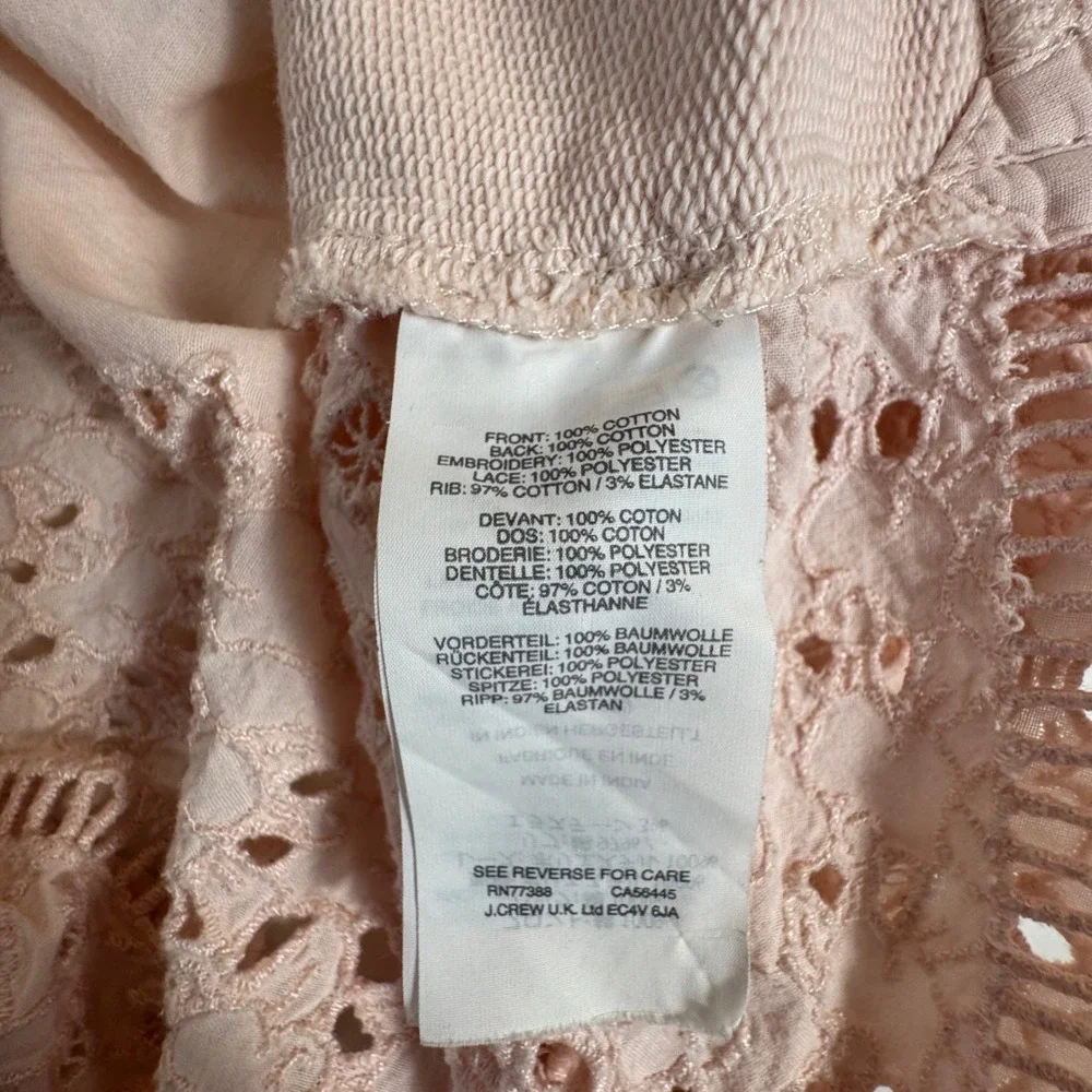J.Crew Women's Small 100% Cotton Pale Pink Lace Hem Sweatshirt
